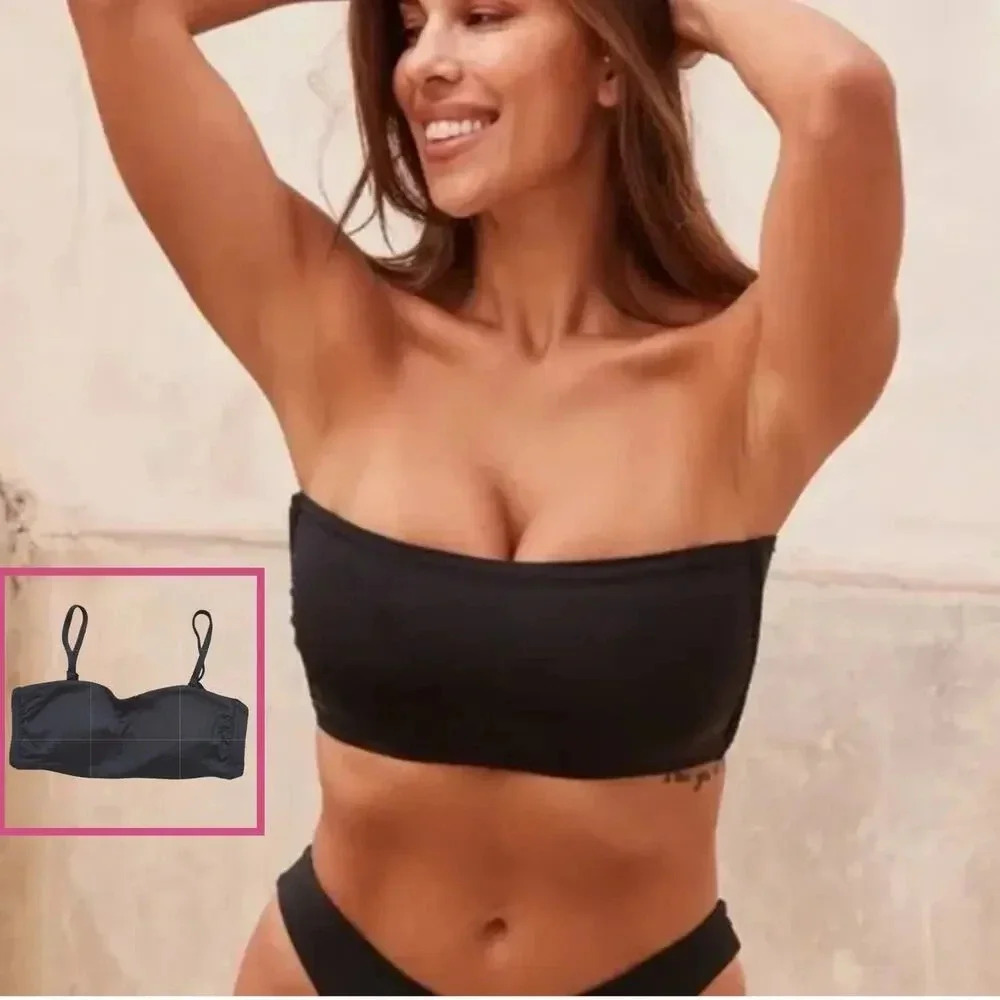 The Bora Bora Convertible Black Bikini Swim Top‎ Sz M Removable Straps Strapless
